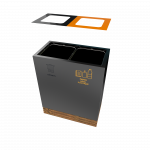 TACORA PC litter receptacle with 2 compartments for waste and recycling, powder coated metal, top view with open lid