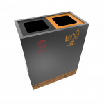 TACORA PC litter receptacle with 2 compartments for waste and recycling, powder coated metal, angled top view3