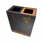 TACORA PC litter receptacle with 2 compartments for waste and recycling, powder coated metal, angled top view2