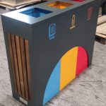 ELM PCW modern recycle bin station in sheet metal and wood
